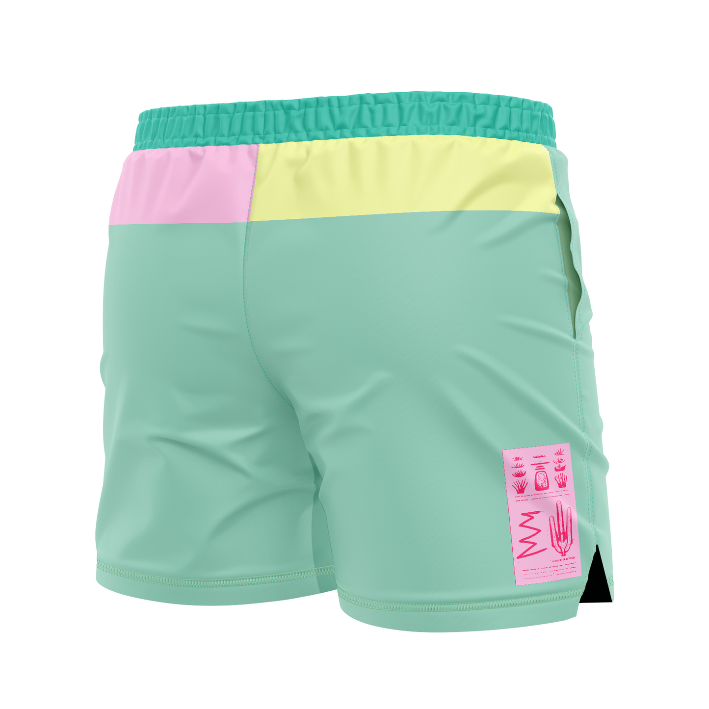 Death by Wristlock: Pima Block men's FC shorts, carib.green/pink/yellow