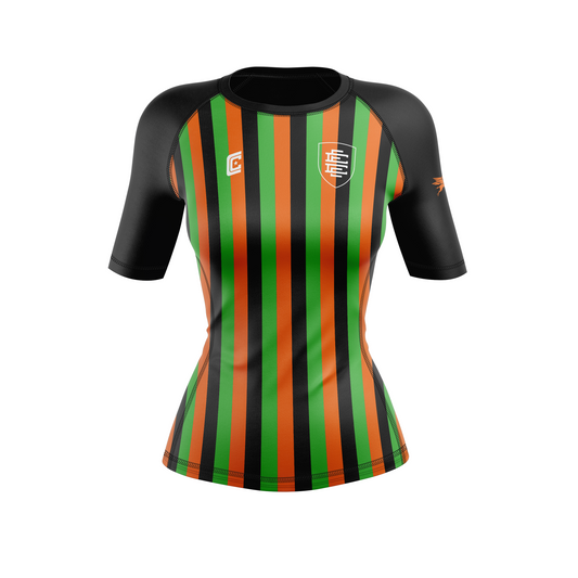 CCFC Golciaga United women's rash guard, black/orange/green