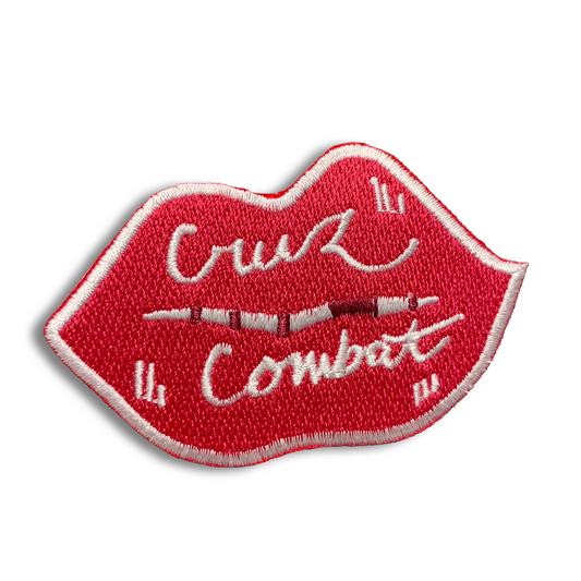 Lips embroidered patch, pink/white/red