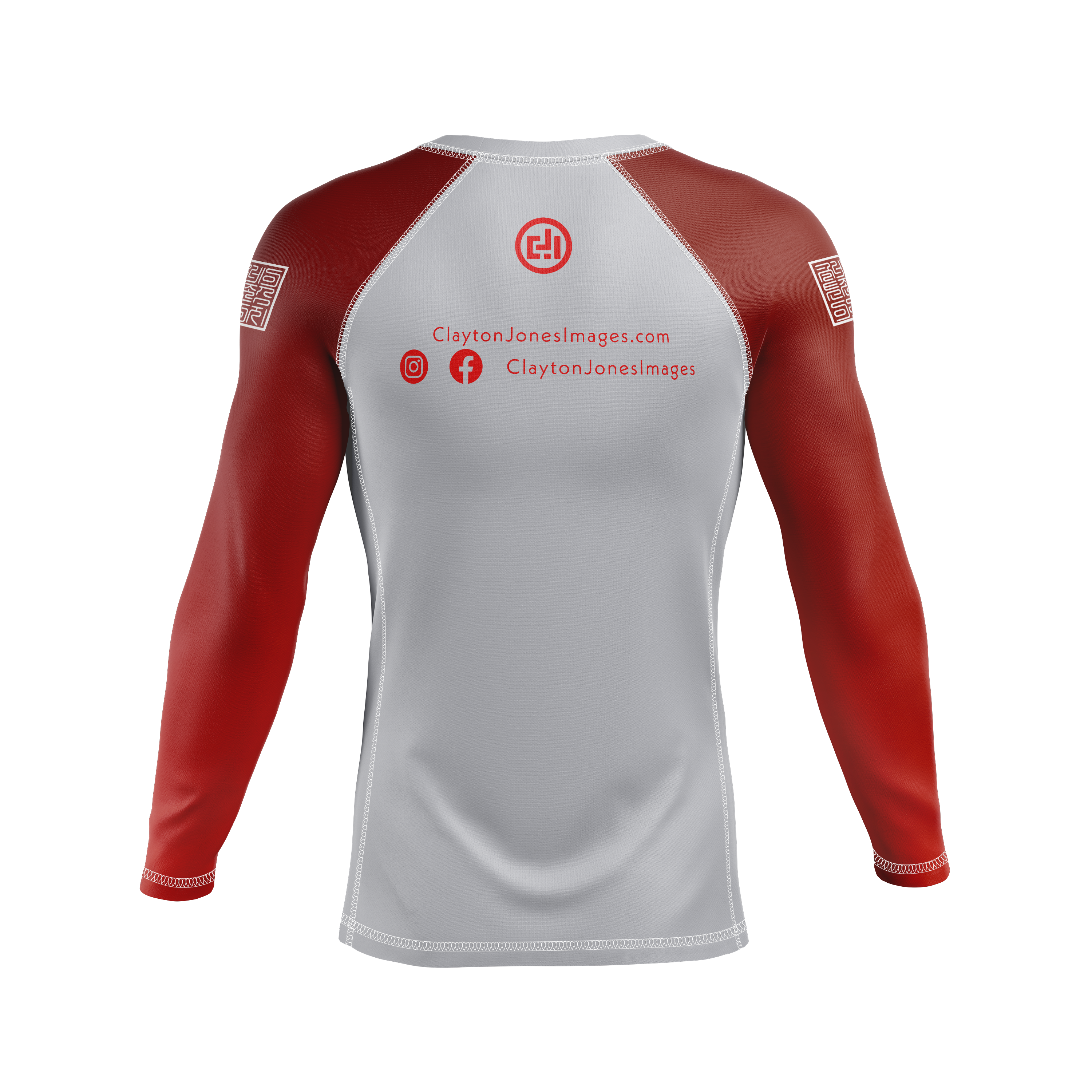 Clayton Jones Images men's rash guard Red Stamp, grey and red
