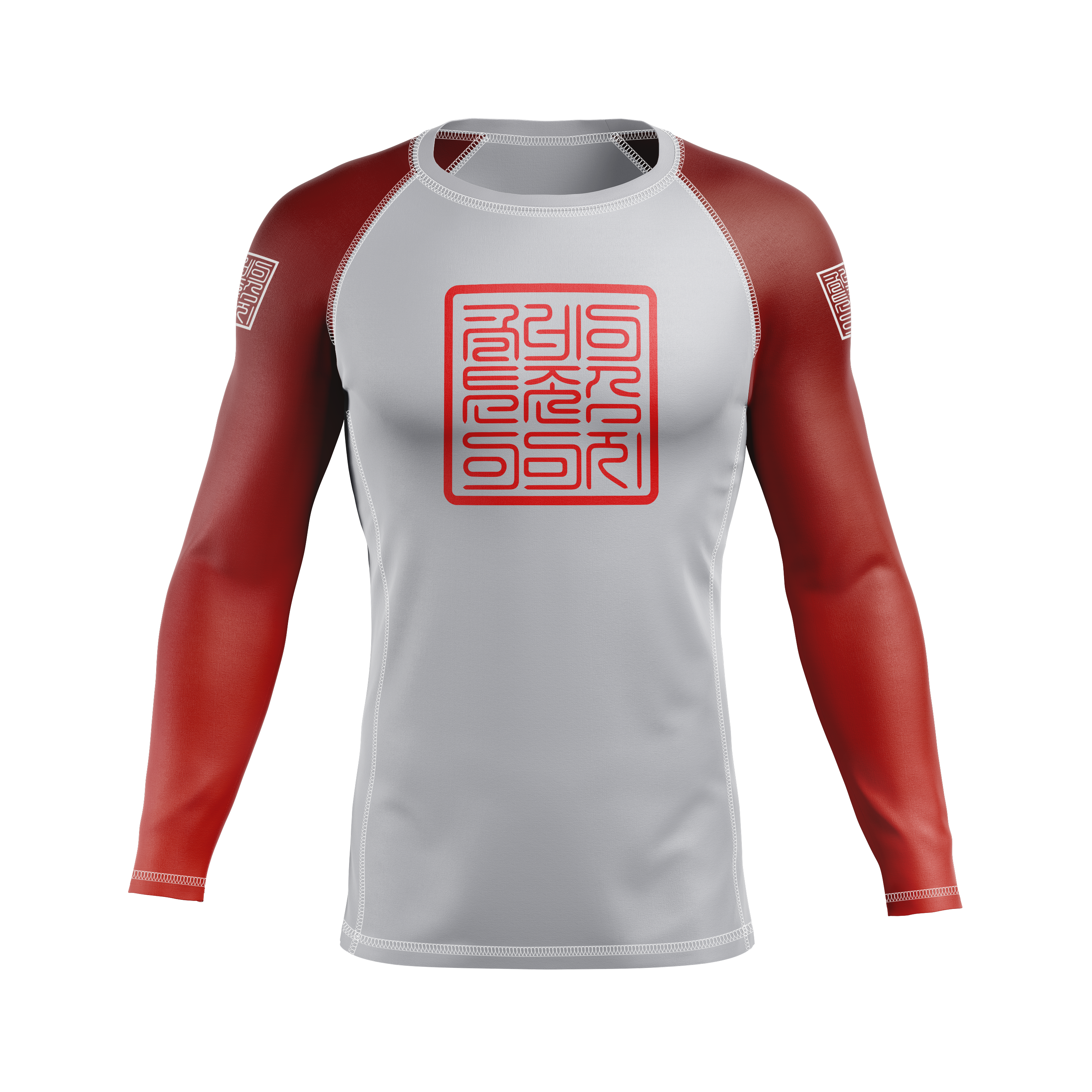 Clayton Jones Images men's rash guard Red Stamp, grey and red