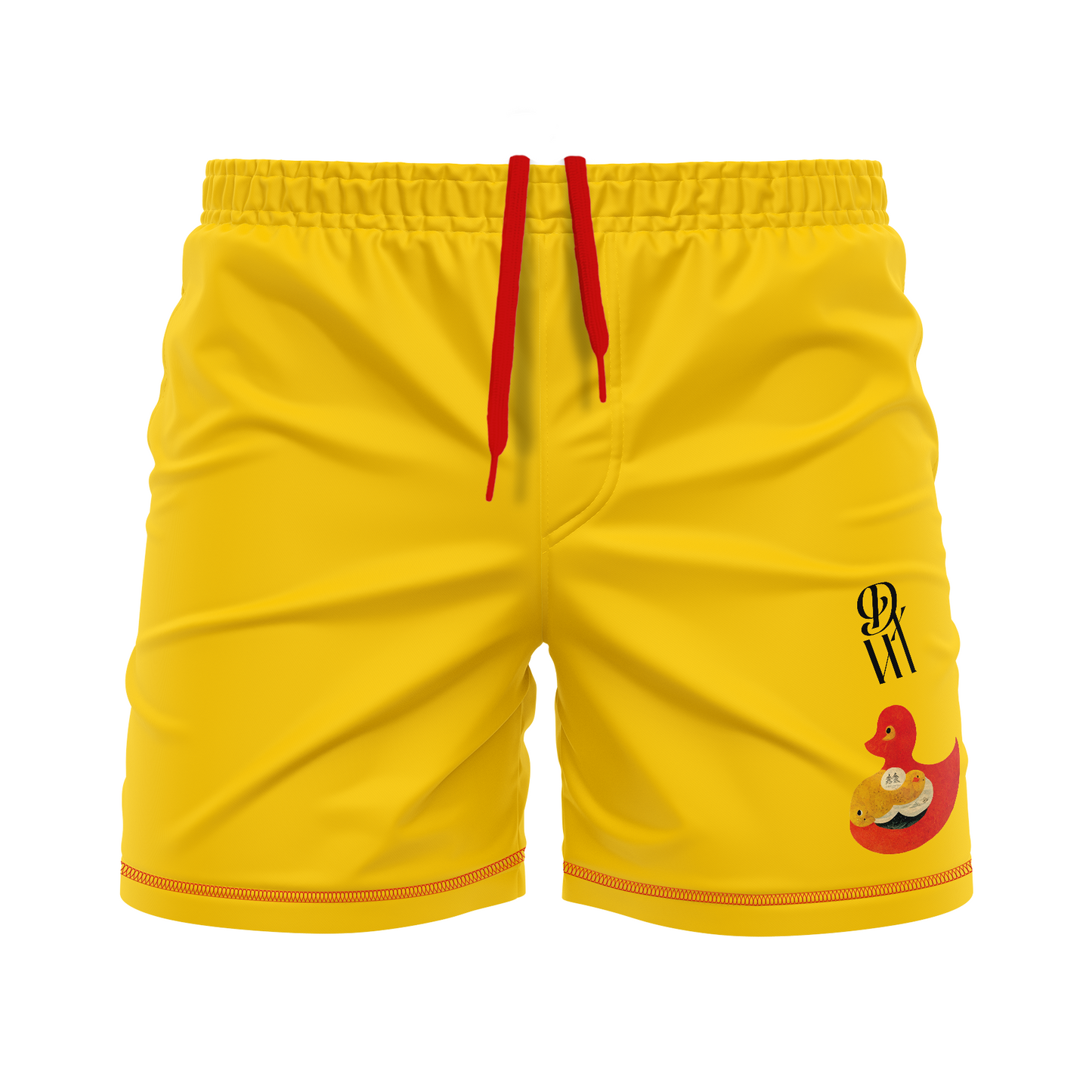 Death by Wristlock: Duck Ramen men's FC shorts, athl.gold/red