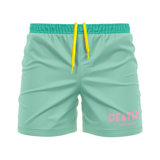 Death by Wristlock: Pima Block men's FC shorts, carib.green/pink/yellow