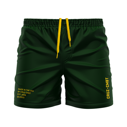 Base Collection men's FC shorts, hunter green and athl. gold