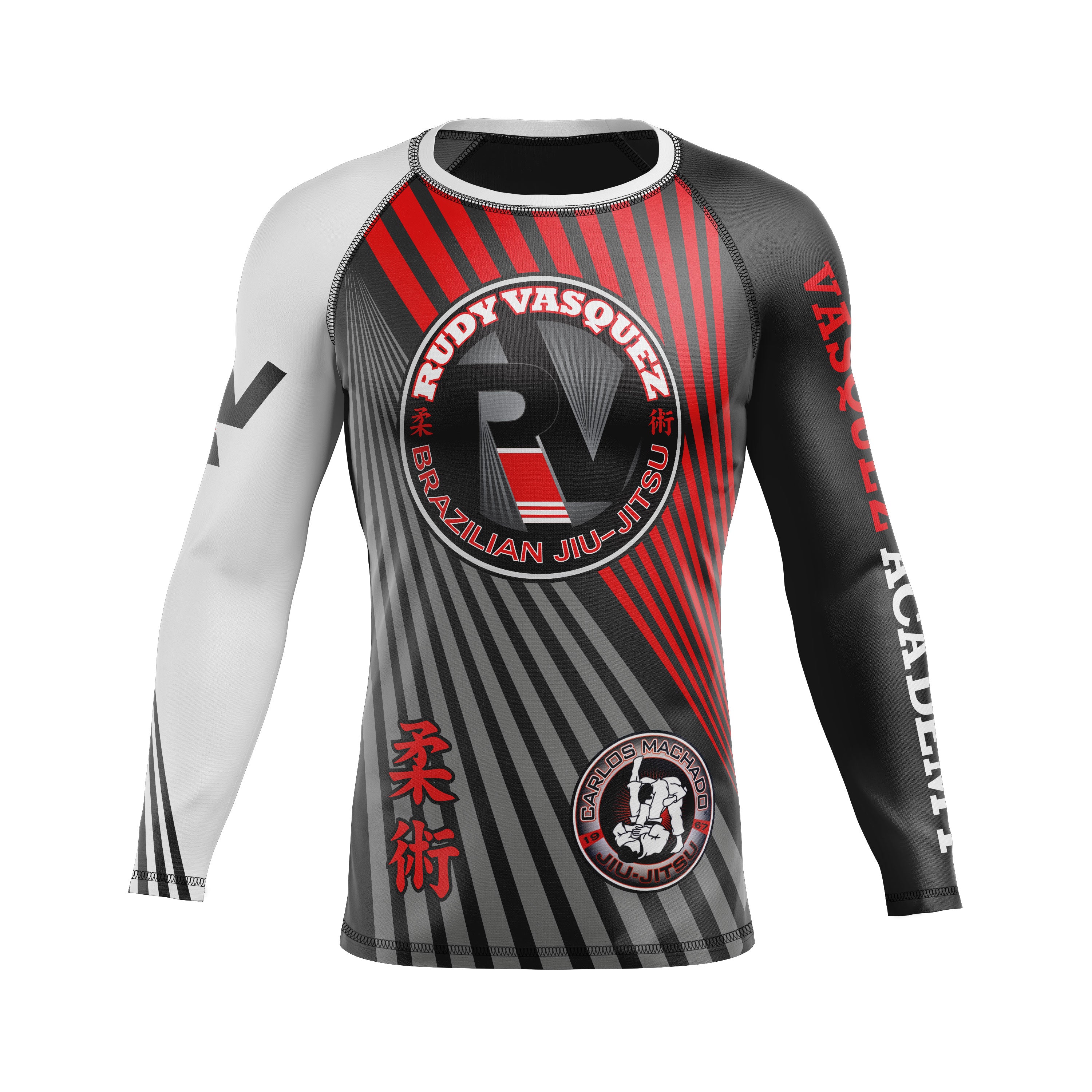 Vasquez Academy men's rash guard Ranked, white