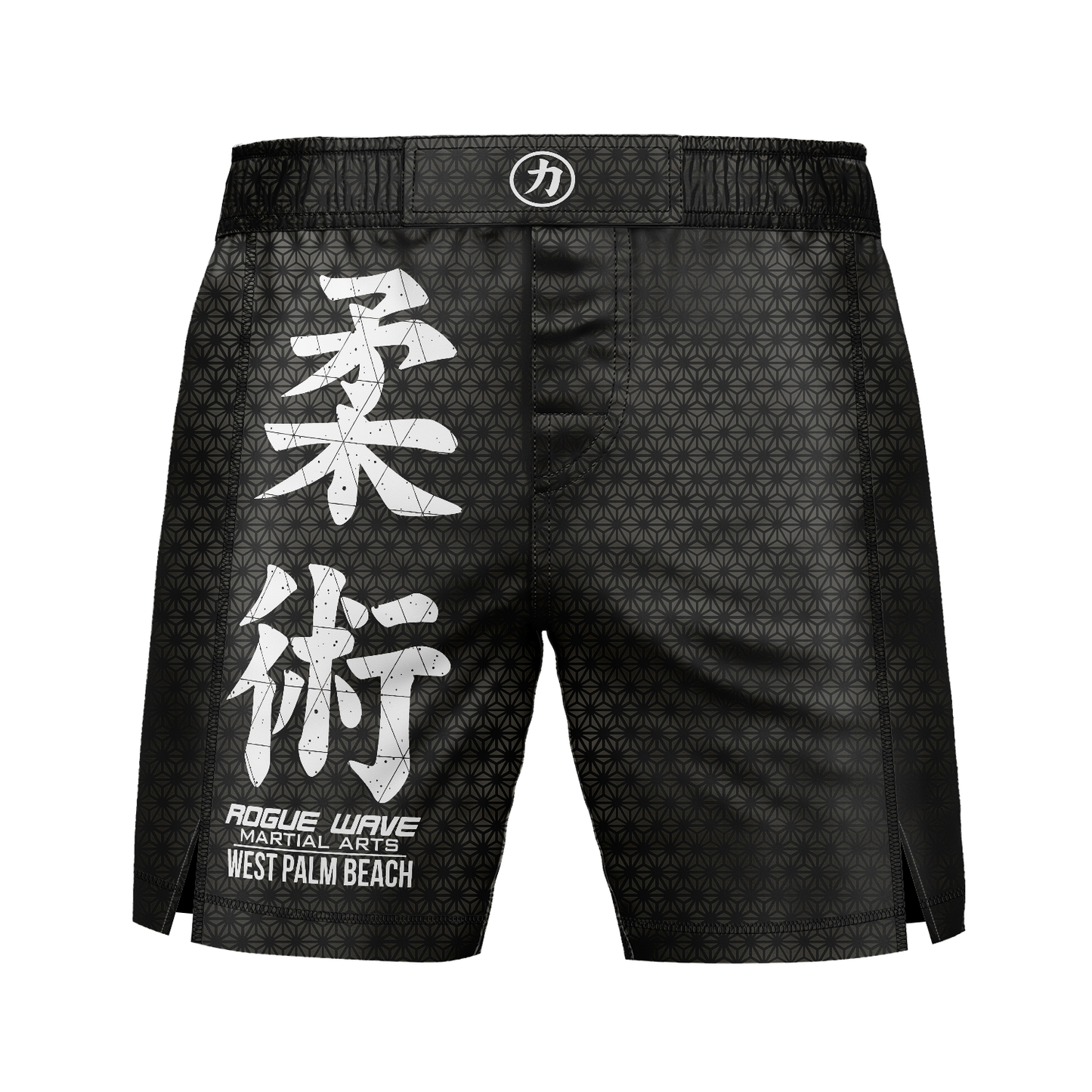 Rogue Wave men's fight shorts Fractal, white and black
