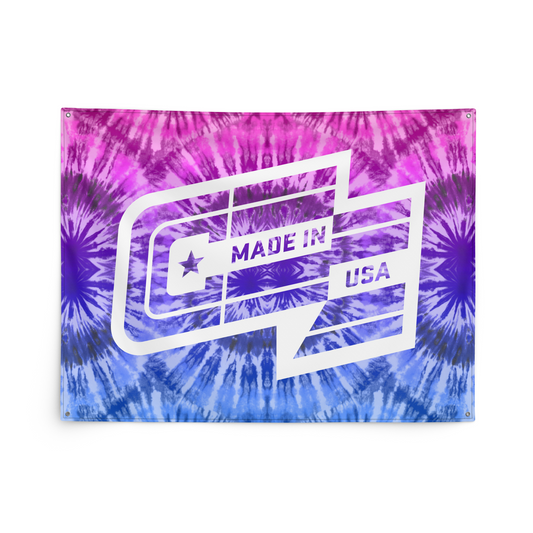 Tie-Dye Flag garage banner, white/pink/blue