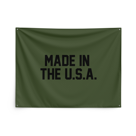 Made In The U.S.A. garage banner, o.d. green