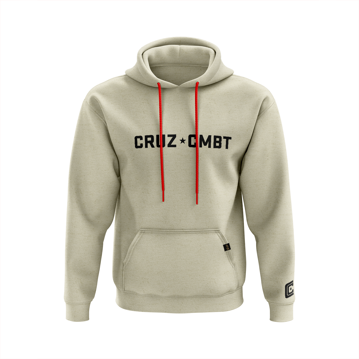 Slab tri-blend pullover hoodie, sand/black/red