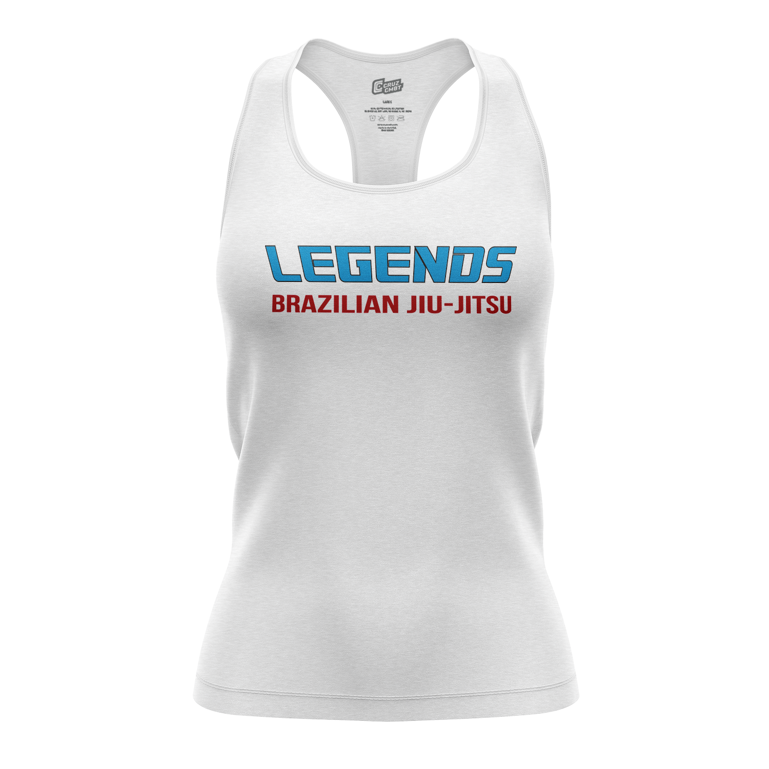 Legends BJJ women's racerback tank Standard Issue, tri-white