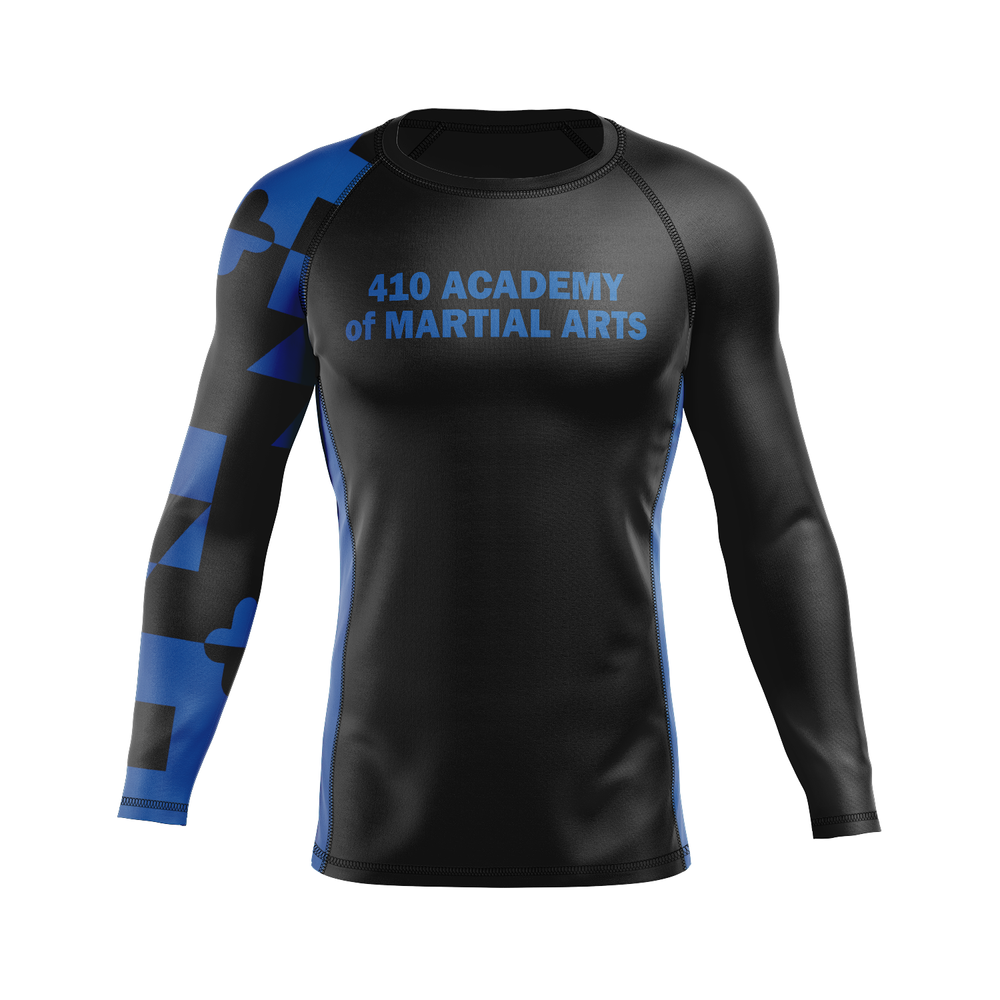 410 Academy men's rash guard Ranked, black and blue