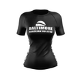 Baltimore BJJ women's light rash guard BBJJ, white on black