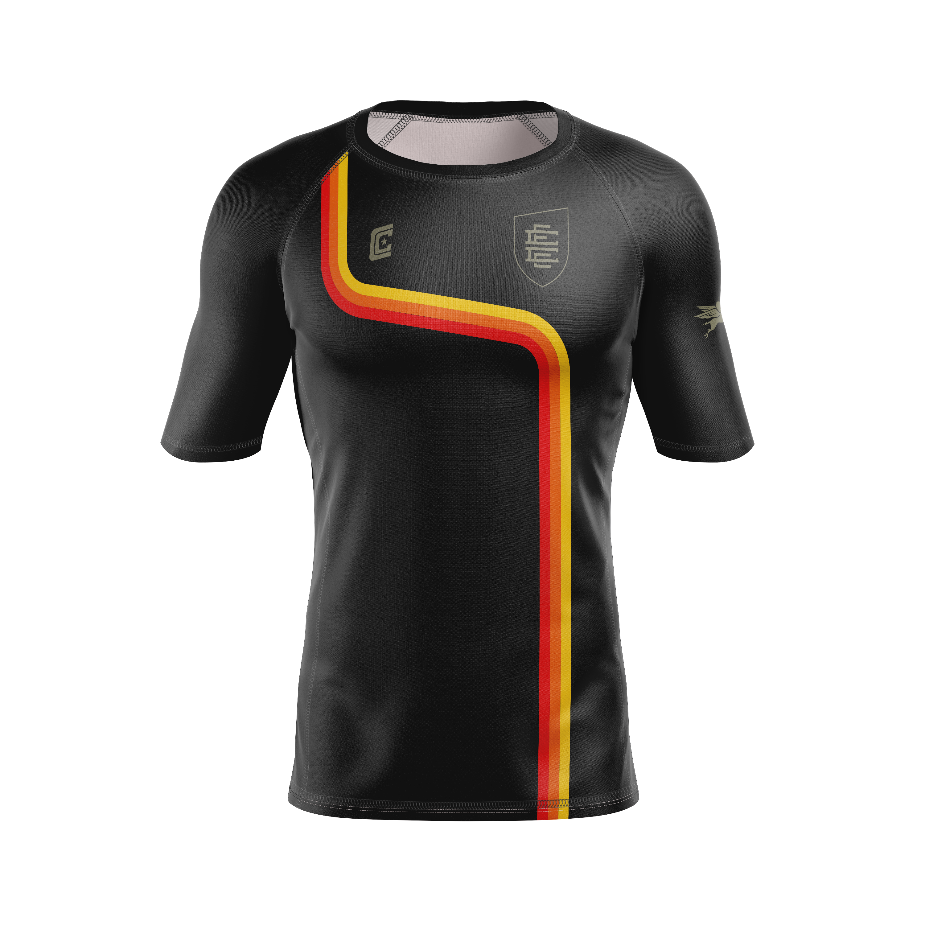 CCFC 8bit Overlords men's rash guard, black/orange