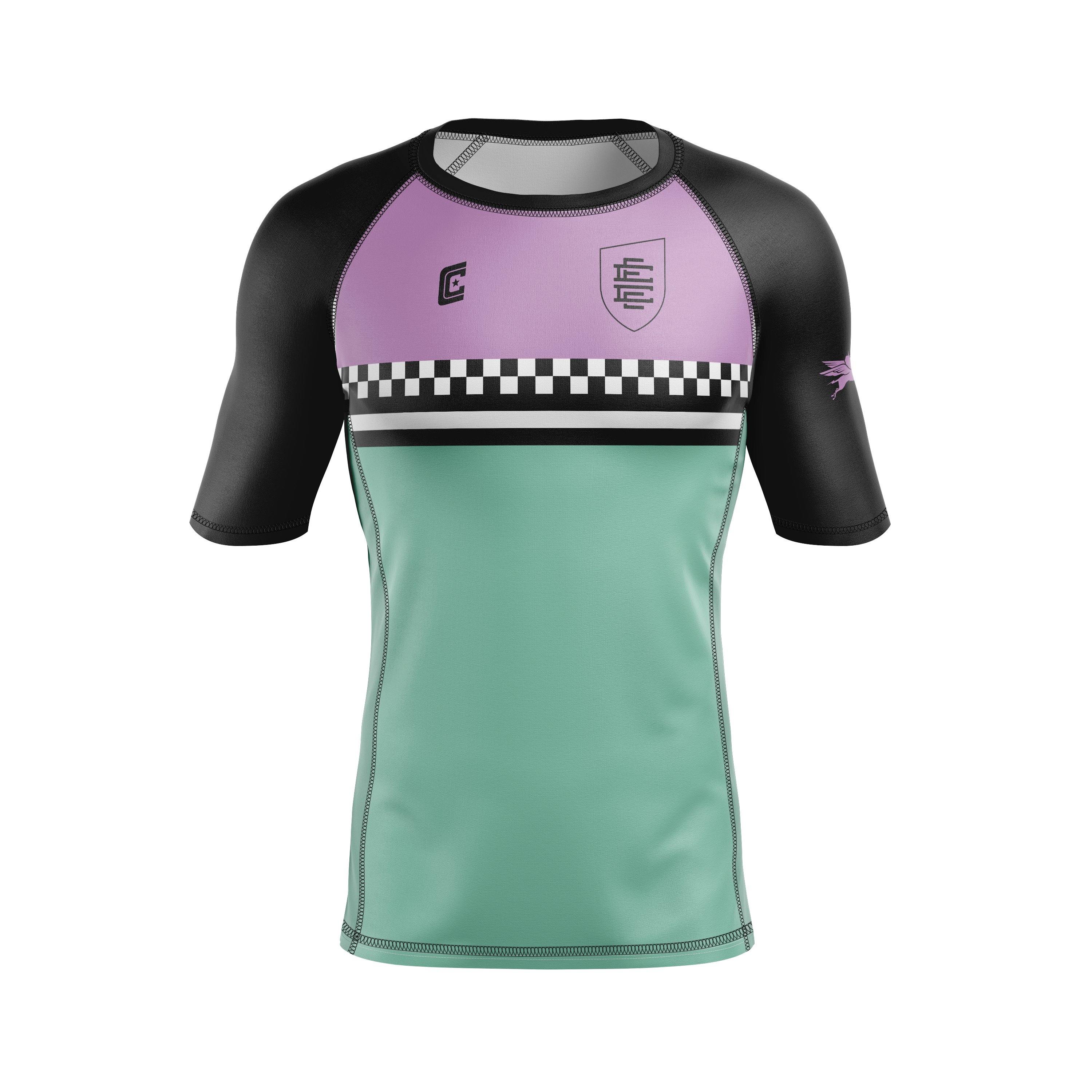 CCFC Pile Drivers men's rash guard, carib.green /purple