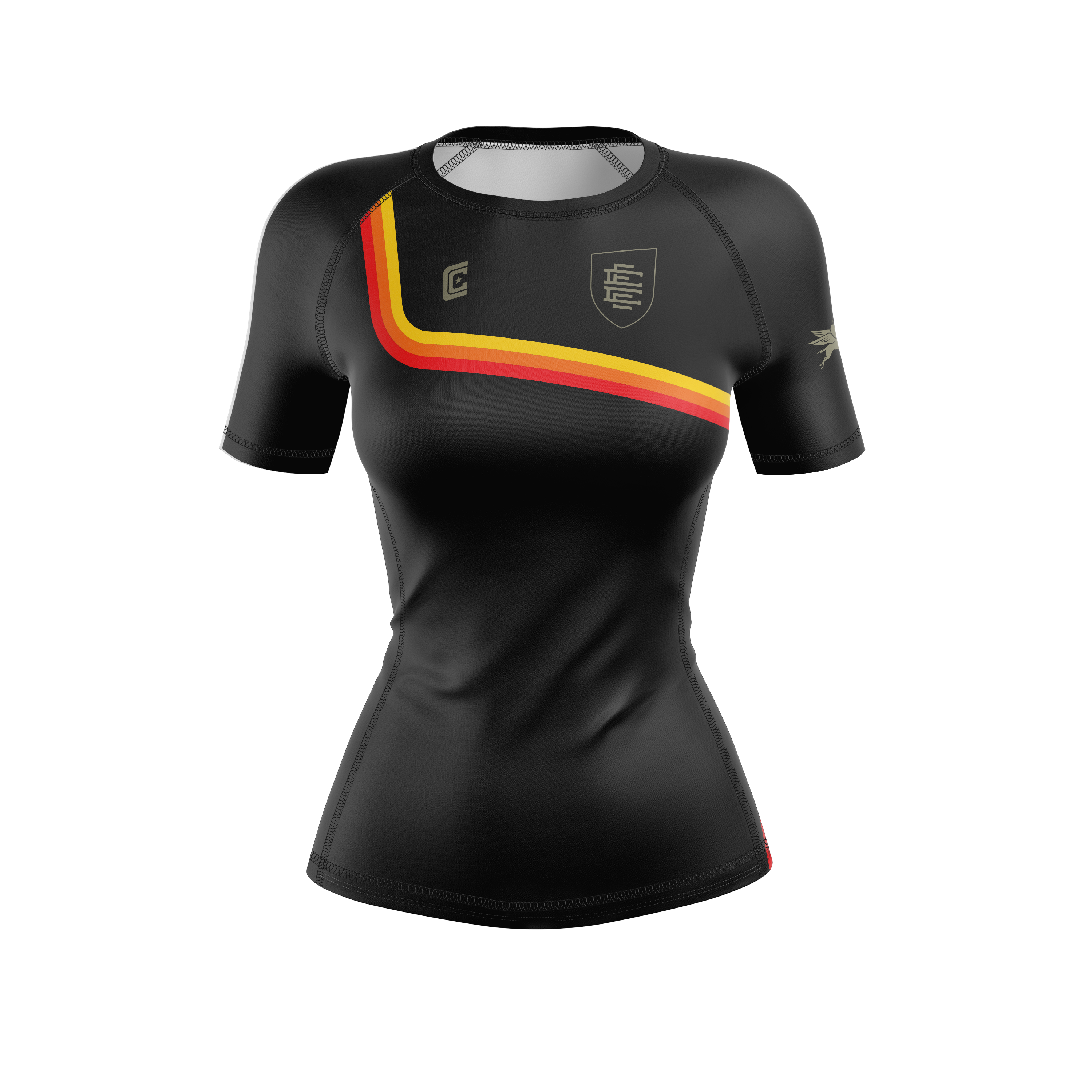 CCFC 8bit Overlords women's rash guard, black/orange