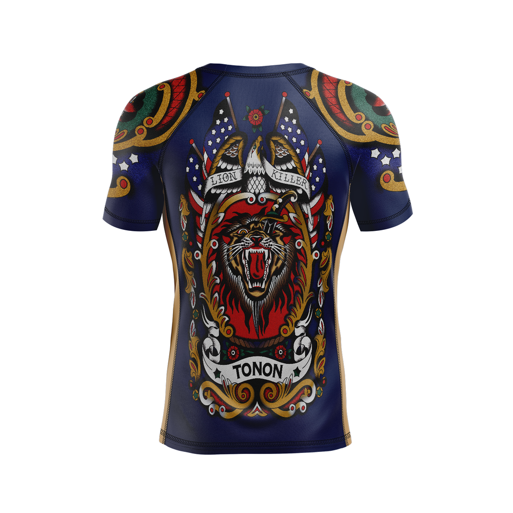 Garry Tonon men's short sleeve rash guard American Asshole, navy blue