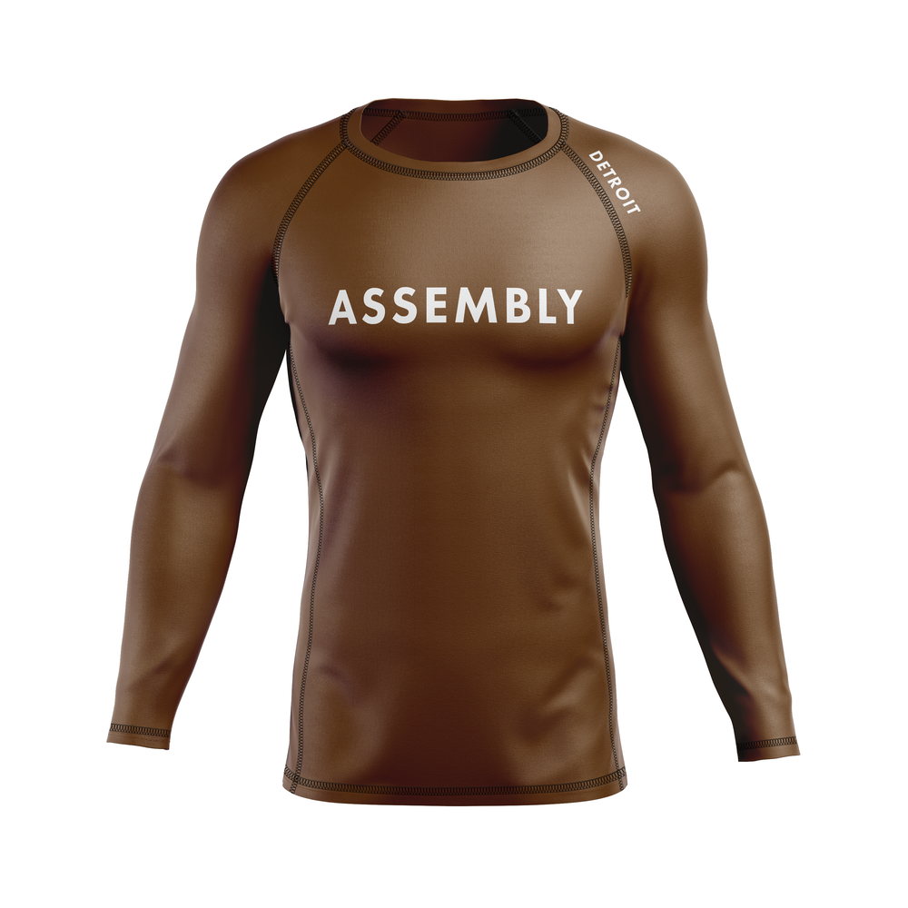 Assembly men's rash guard Standard Issue, white on brown