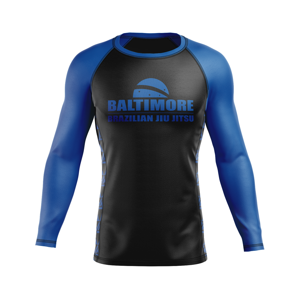 Baltimore BJJ men's rash guard Ranked, black and blue