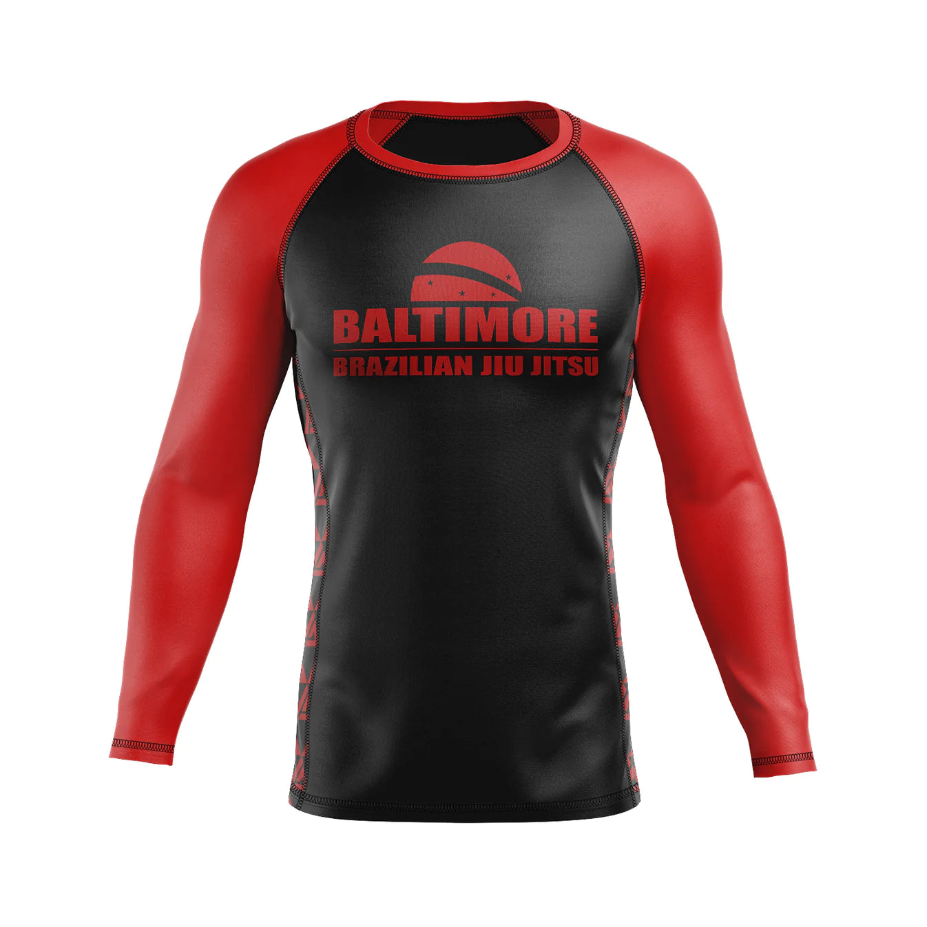 Baltimore BJJ men's rash guard Ranked, black and red