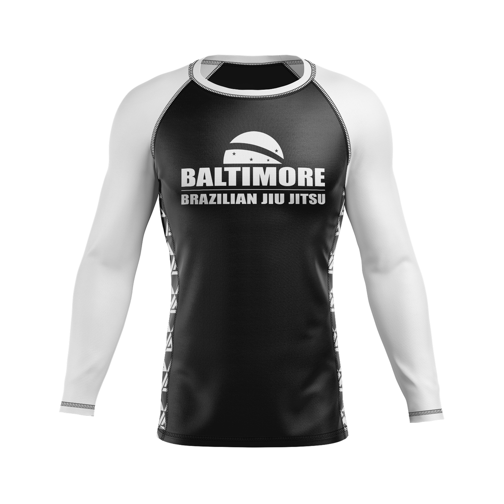 Baltimore BJJ men's rash guard Ranked, black and white