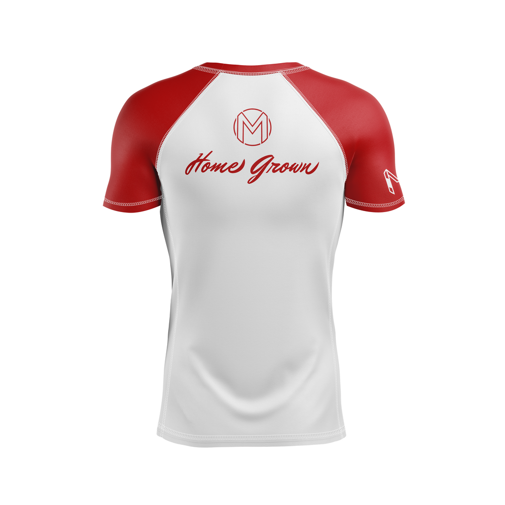 Magness BJJ men's rash guard Home Grown, white/red