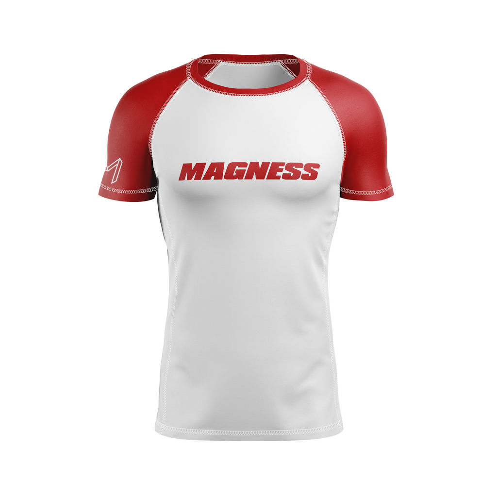 Magness BJJ men's rash guard Home Grown, white/red