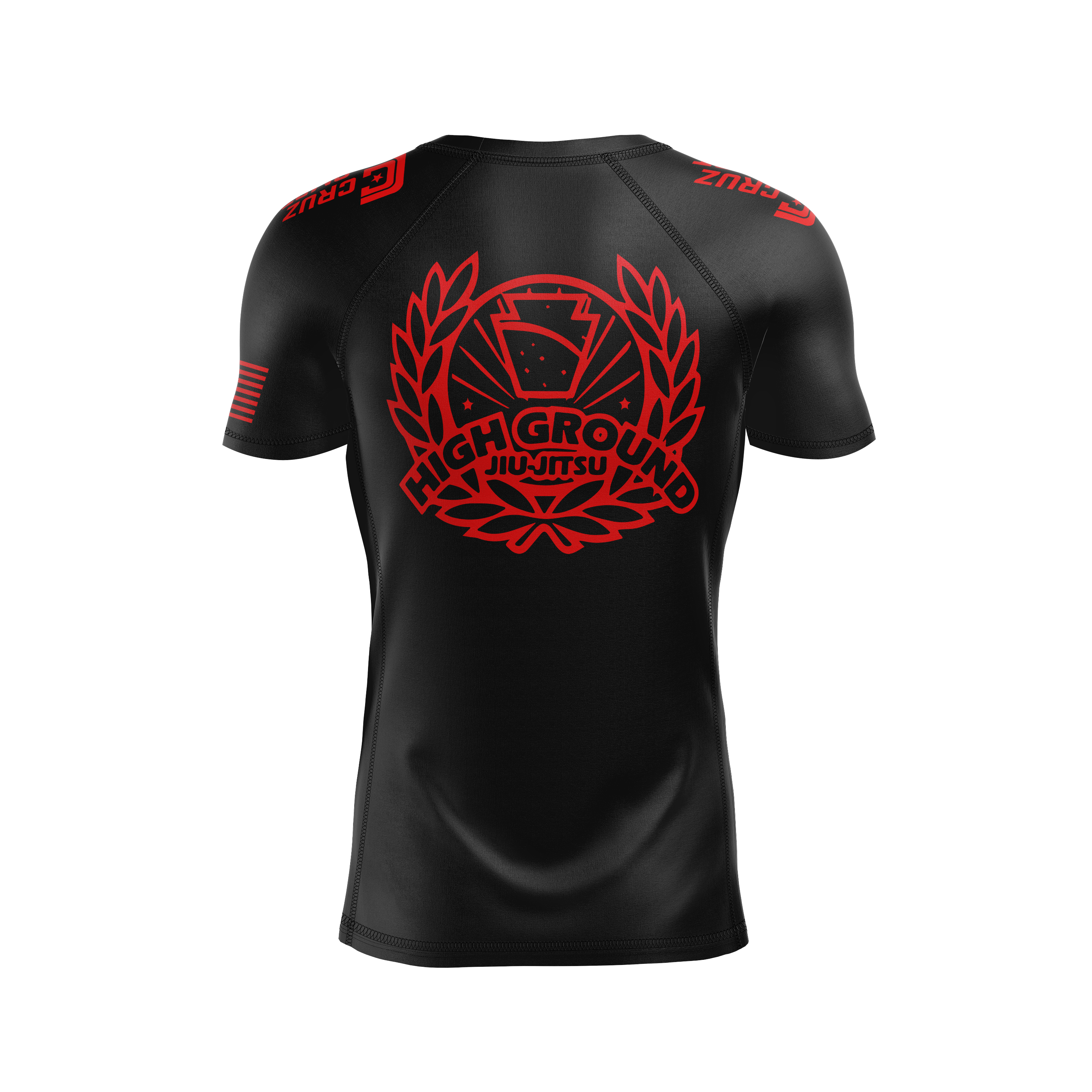 High Ground BJJ men's rash guard Standard Issue Ranked, black and red