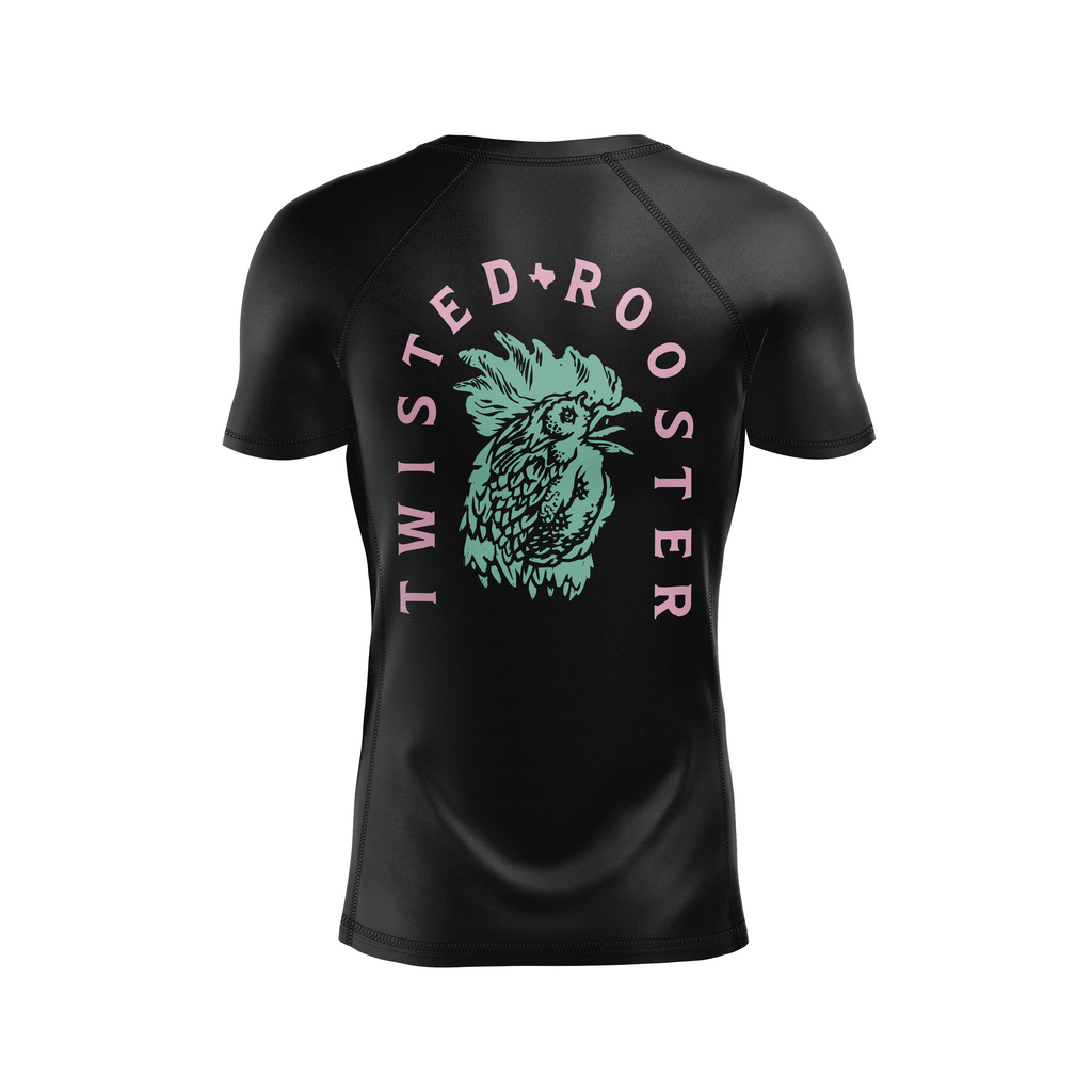 Twisted Rooster men's rash guard Head Honcho, black/carib.green/pink