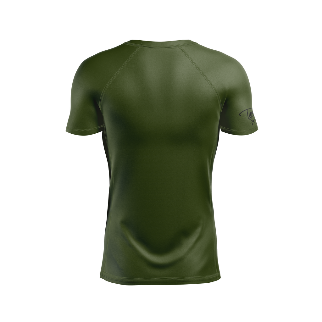 Twisted Rooster men's rash guard Icon, black on o.d. green