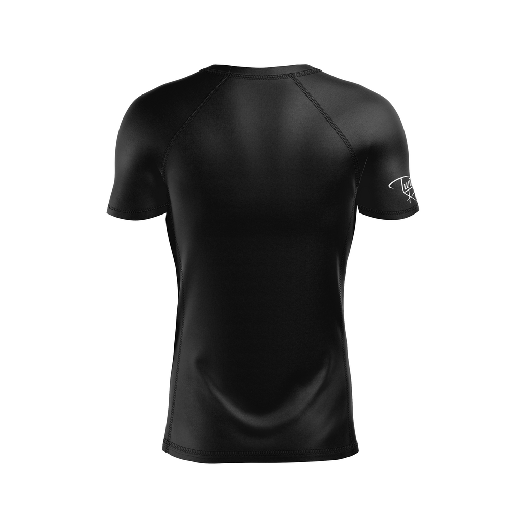 Twisted Rooster men's rash guard Icon, white on black