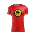 Twisted Rooster men's rash guard Icon, black and yellow on red