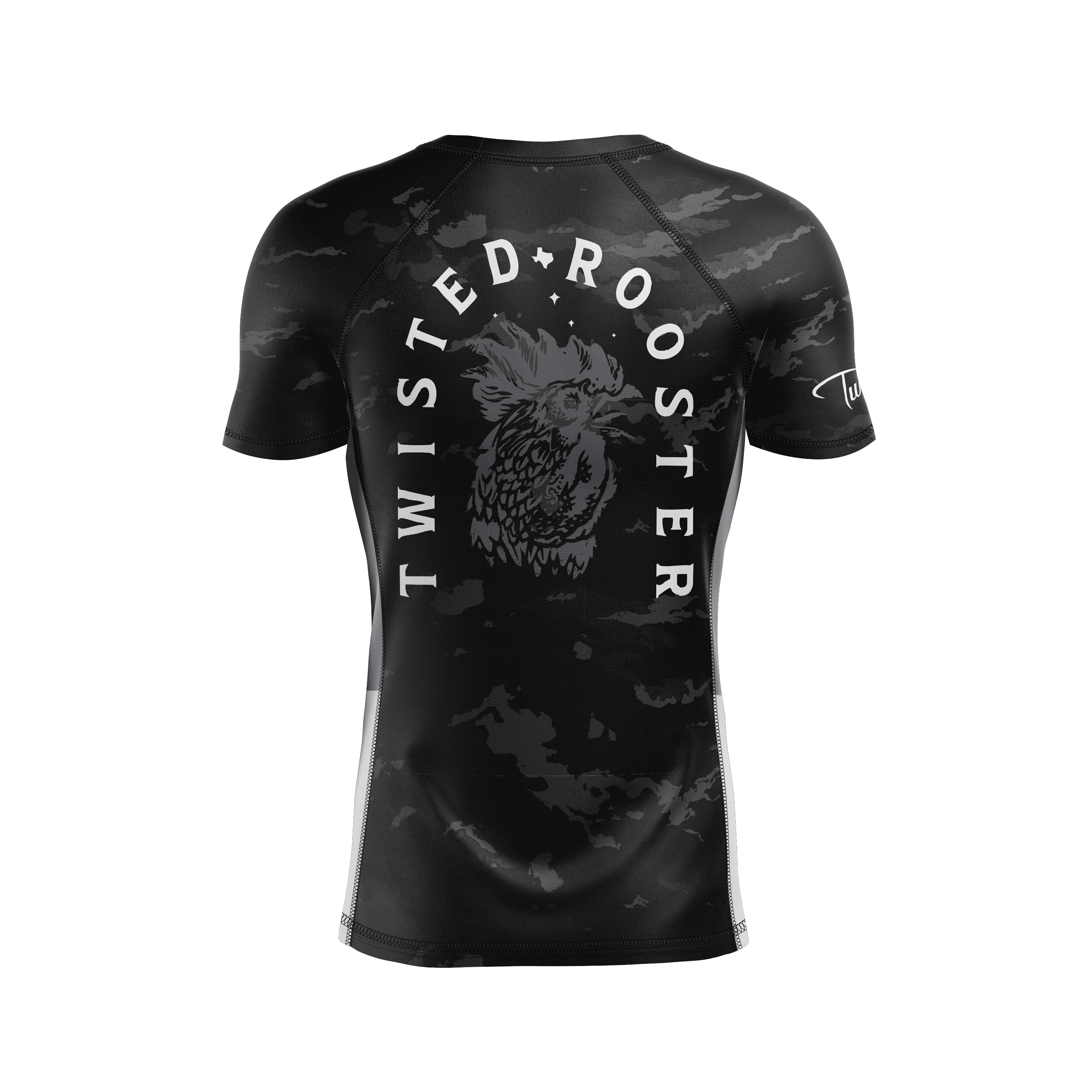 Twisted Rooster men's rash guard Sumi Camo Ranked, black and white