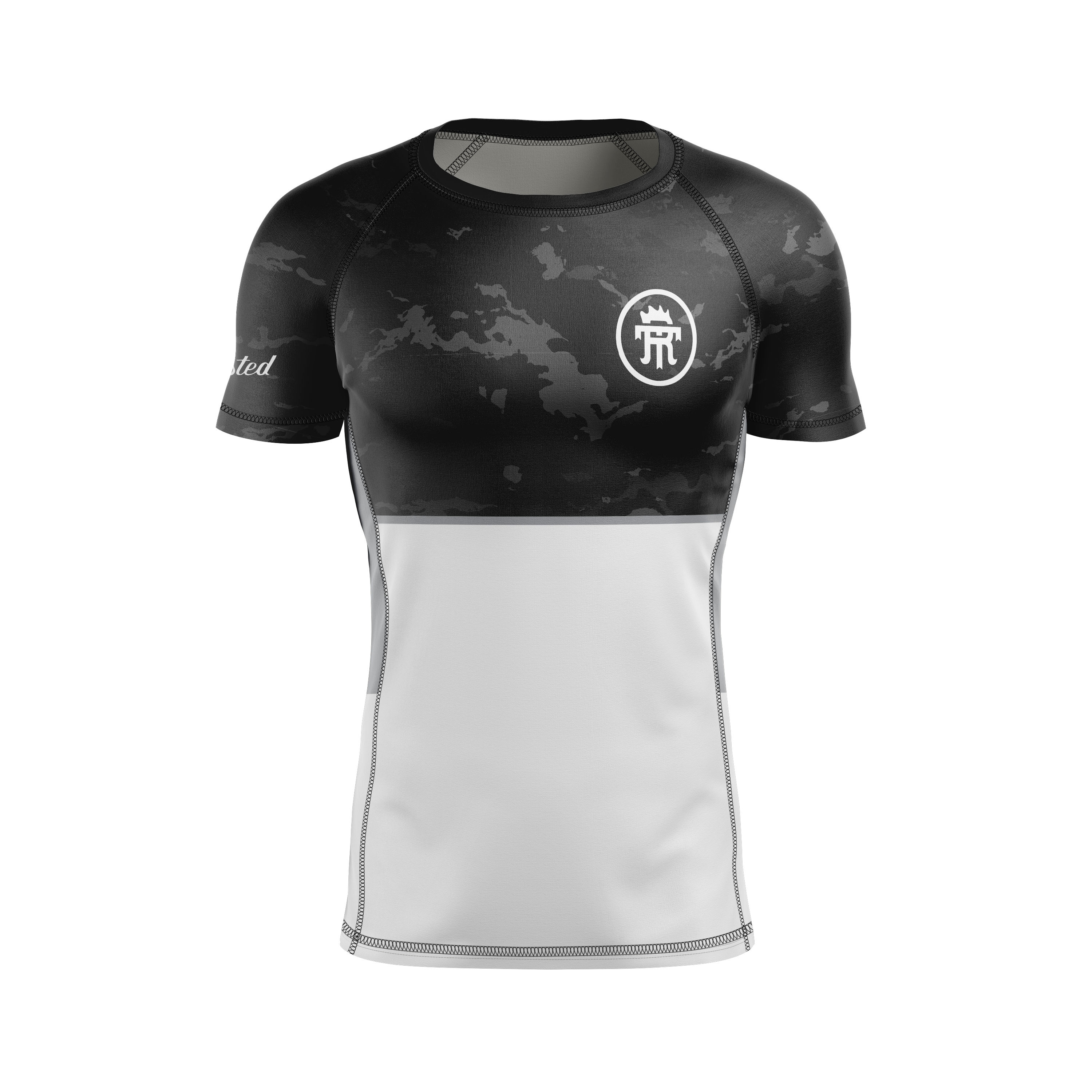 Twisted Rooster men's rash guard Sumi Camo Ranked, black and white