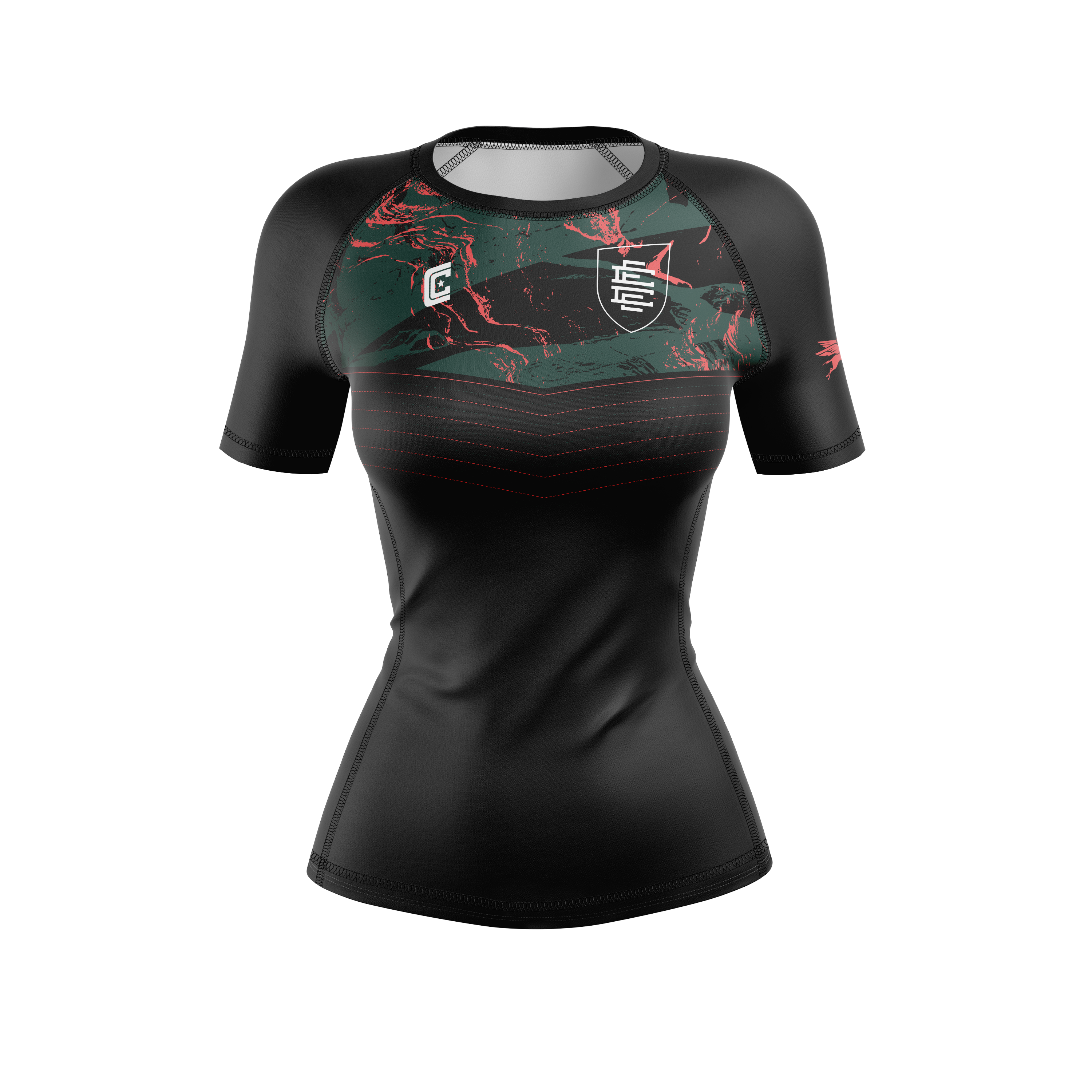 CCFC Zombie Flamingos women's rash guard, midnight green /pink