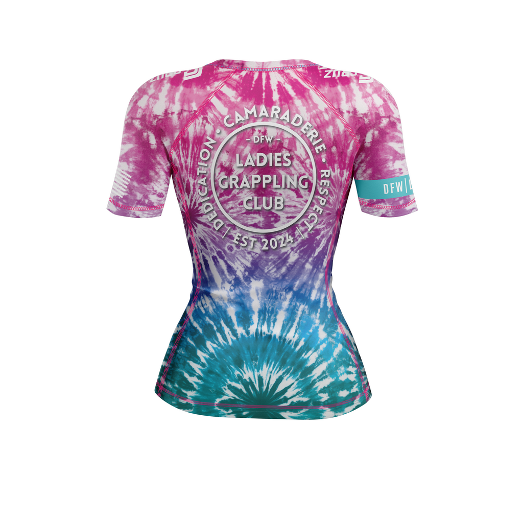 DFW Ladies Grappling Club women's rash guard Tie-Dye, pink/blue
