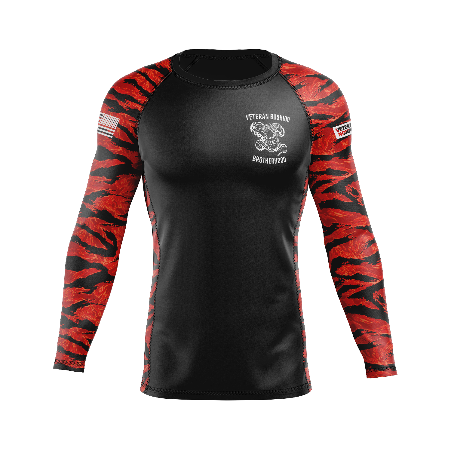 Veteran Bushido Brotherhood men's rash guard Standard Issue Ranked, black and red