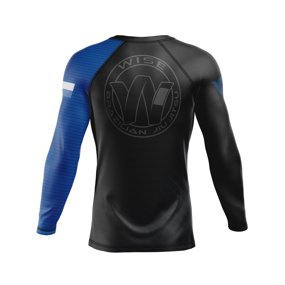 Wise Jiu Jitsu men's rash guard Ranked, black and blue
