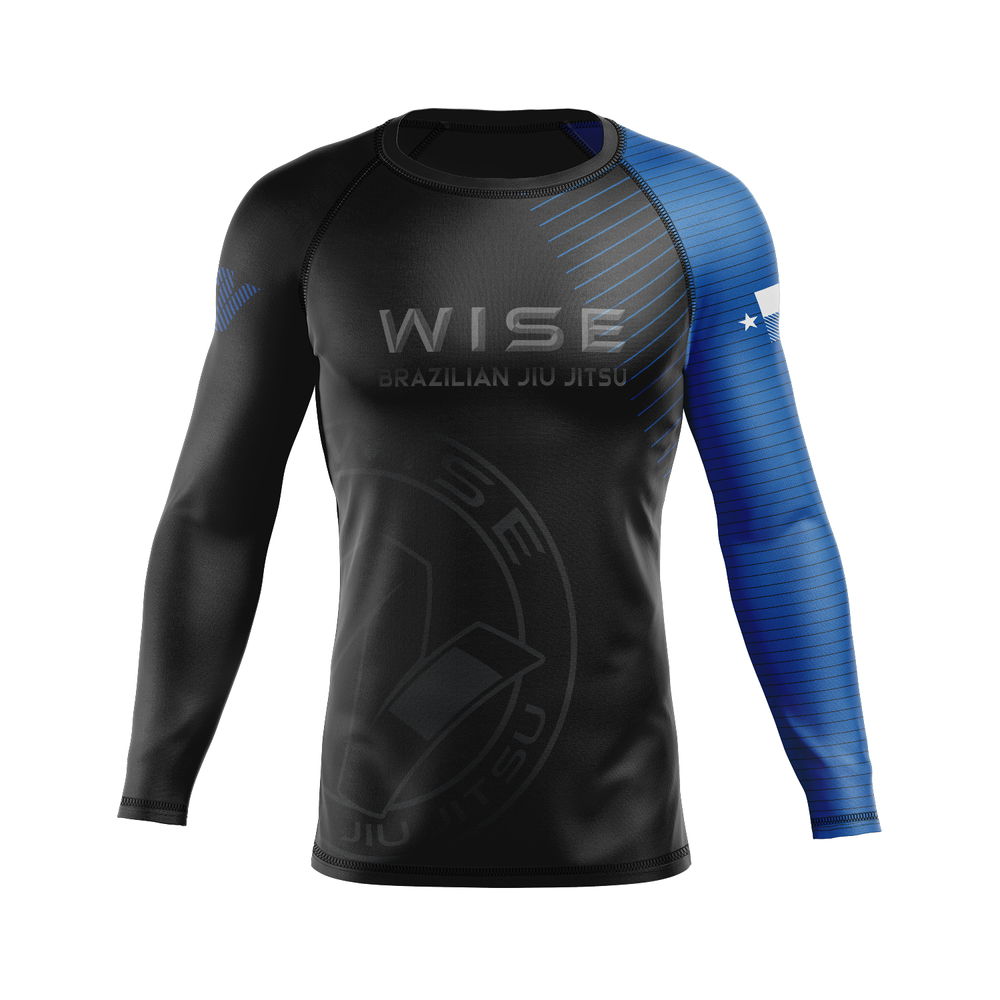 Wise Jiu Jitsu men's rash guard Ranked, black and blue