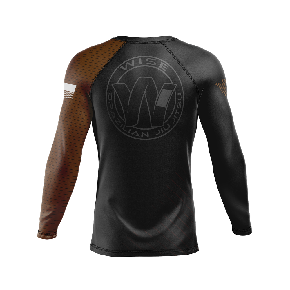 Wise Jiu Jitsu men's rash guard Ranked, black and brown