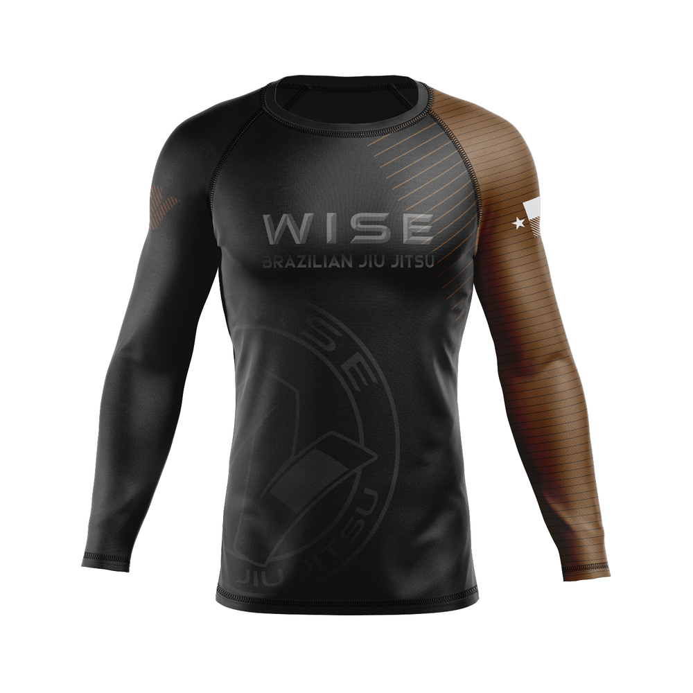 Wise Jiu Jitsu men's rash guard Ranked, black and brown