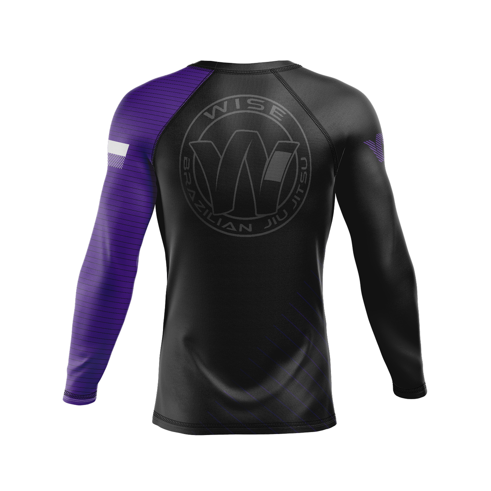 Wise Jiu Jitsu men's rash guard Ranked, black and purple