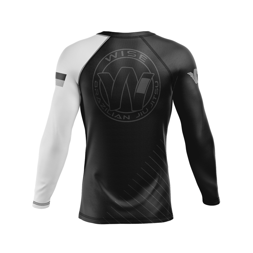 Wise Jiu Jitsu men's rash guard Ranked, black and white