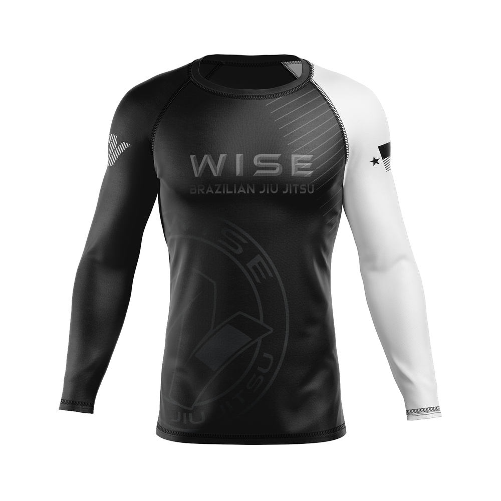Wise Jiu Jitsu men's rash guard Ranked, black and white