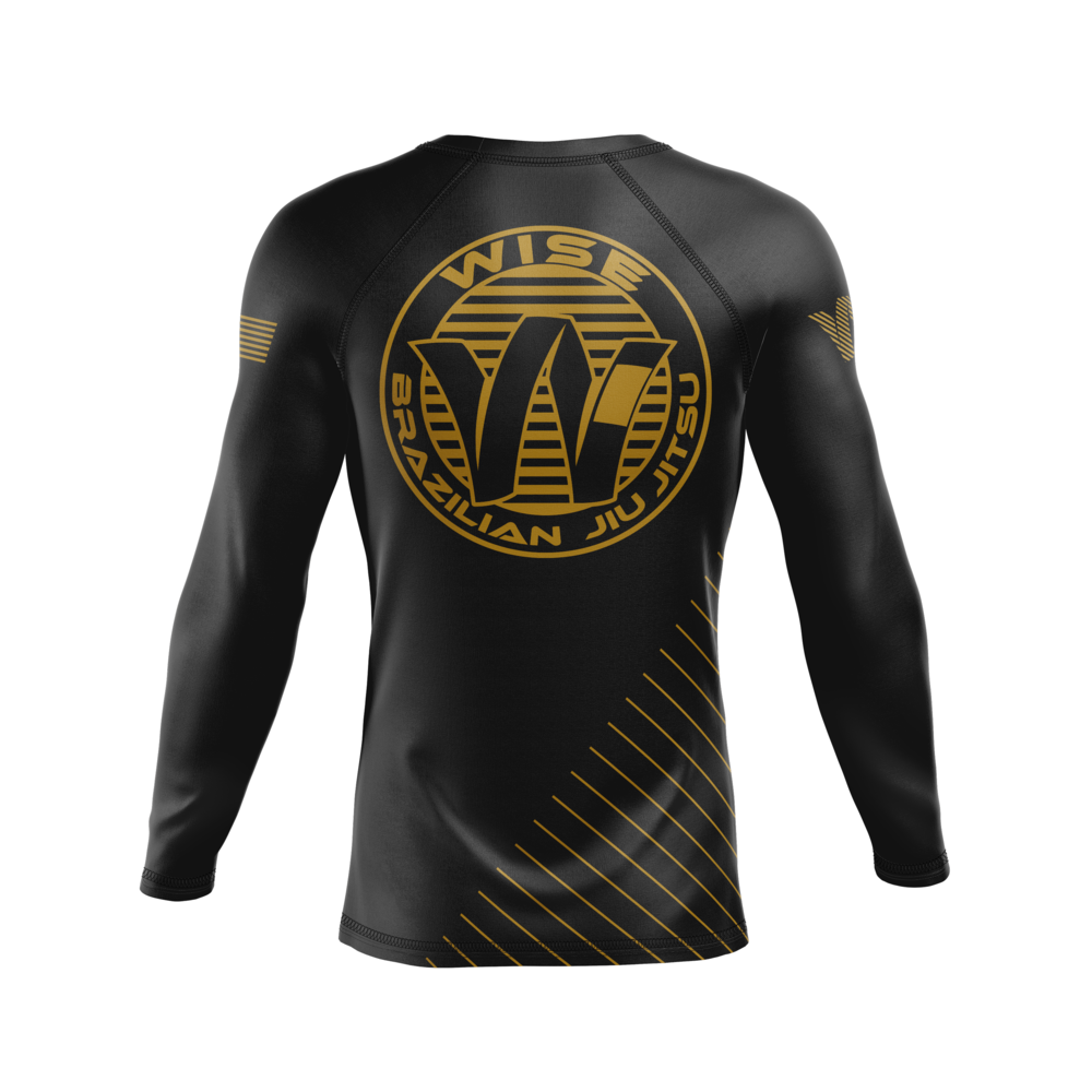 Wise Jiu Jitsu men's rash guard Standard Issue, gold and black