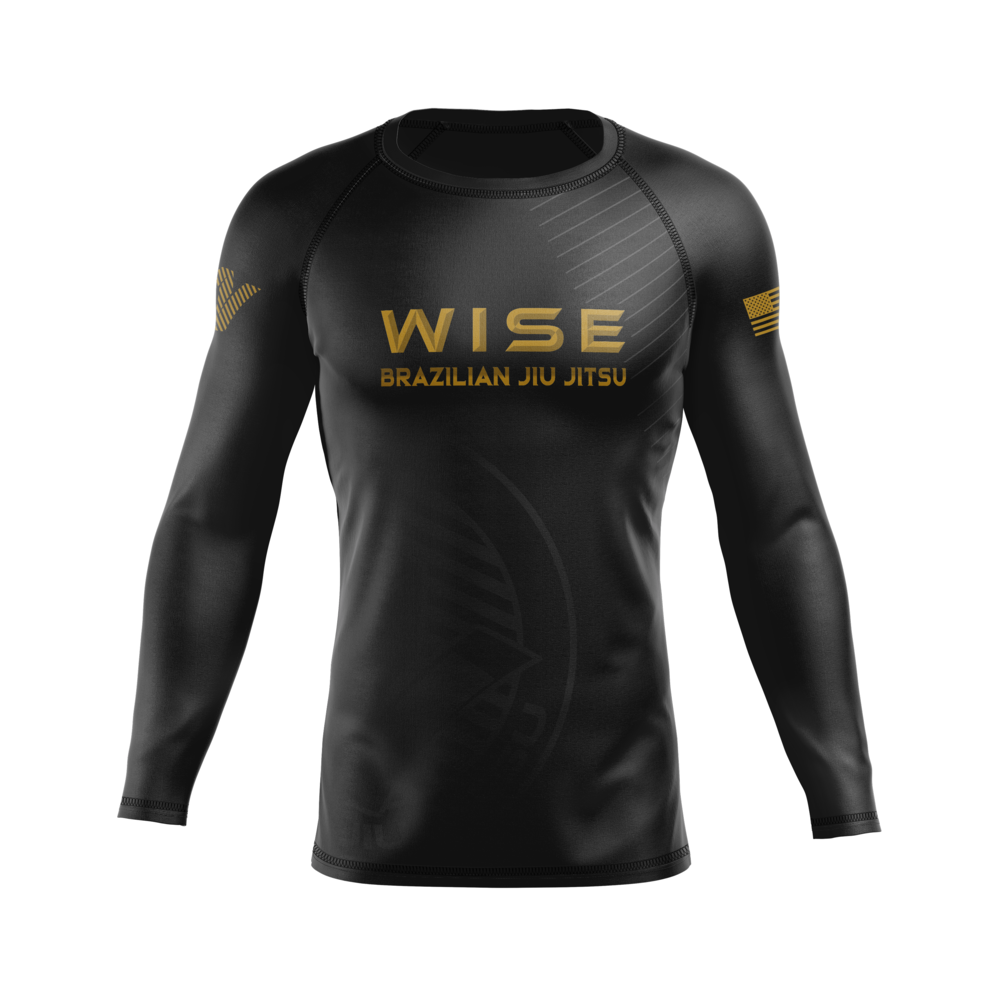 Wise Jiu Jitsu men's rash guard Standard Issue, gold and black