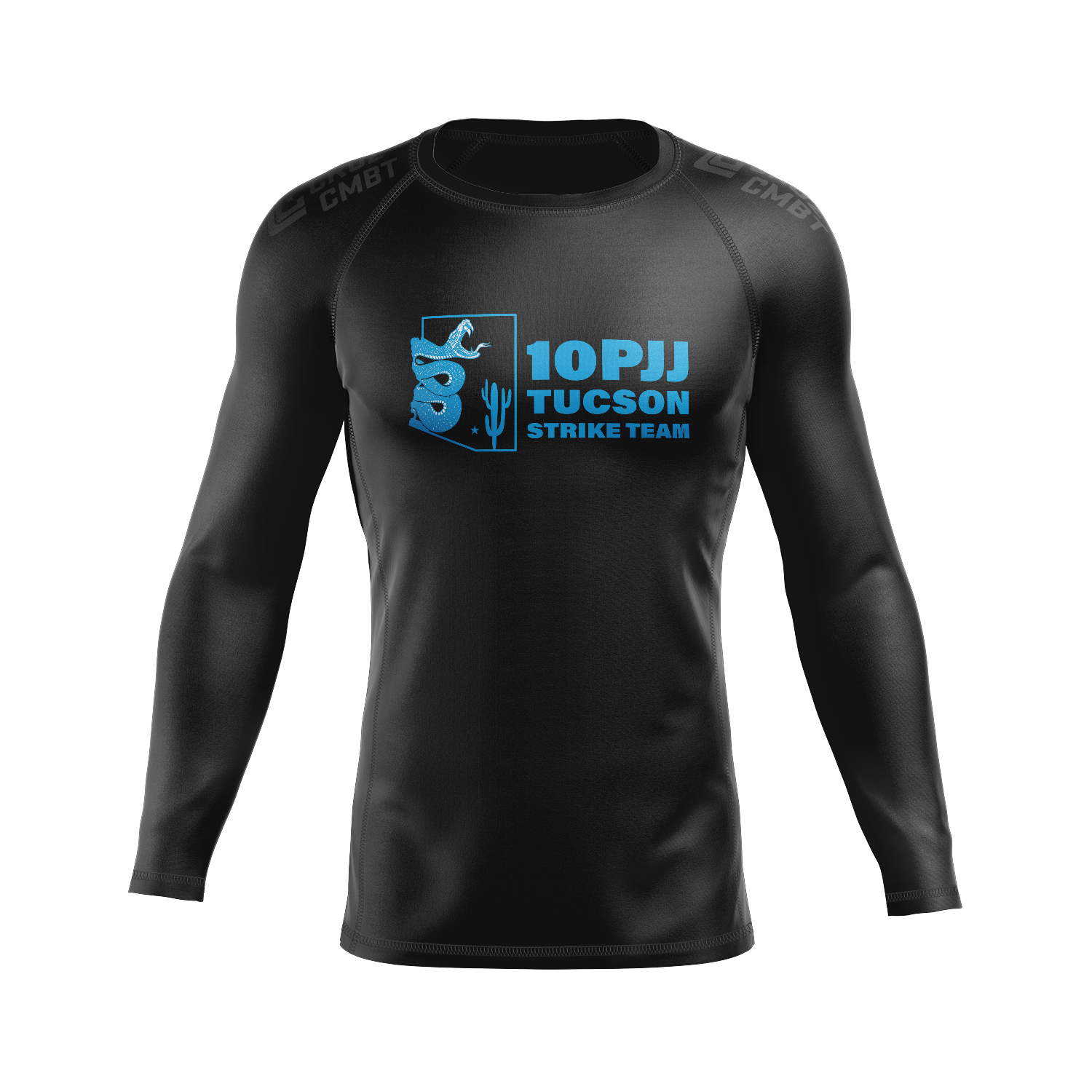 10P Tucson men's rash guard Strike Team, teal on black