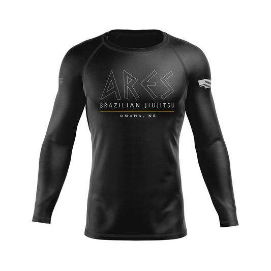 Ares BJJ Omaha men's rash guard Black Ops, black