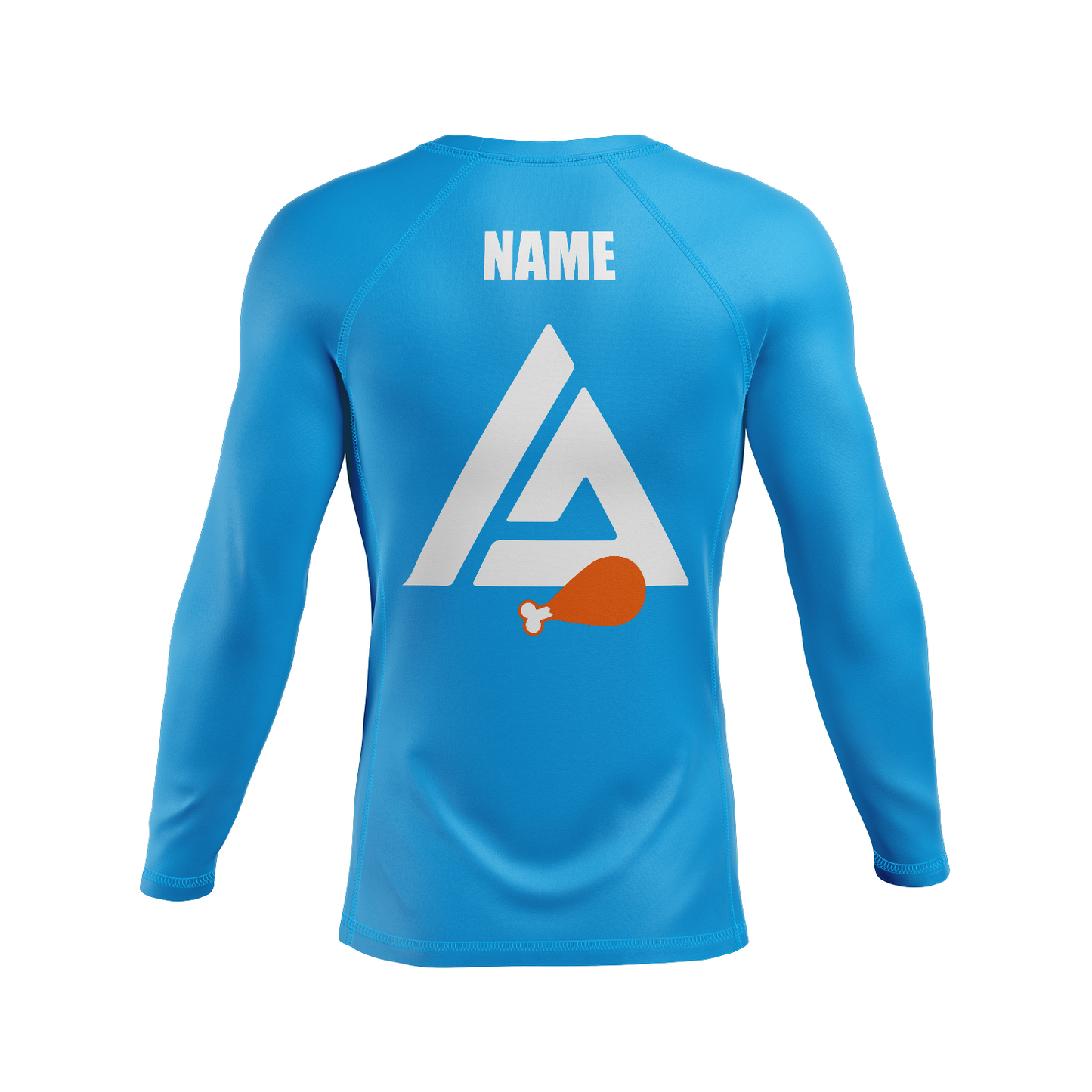 Baltimore BJJ men's rash guard Chicken, neon blue