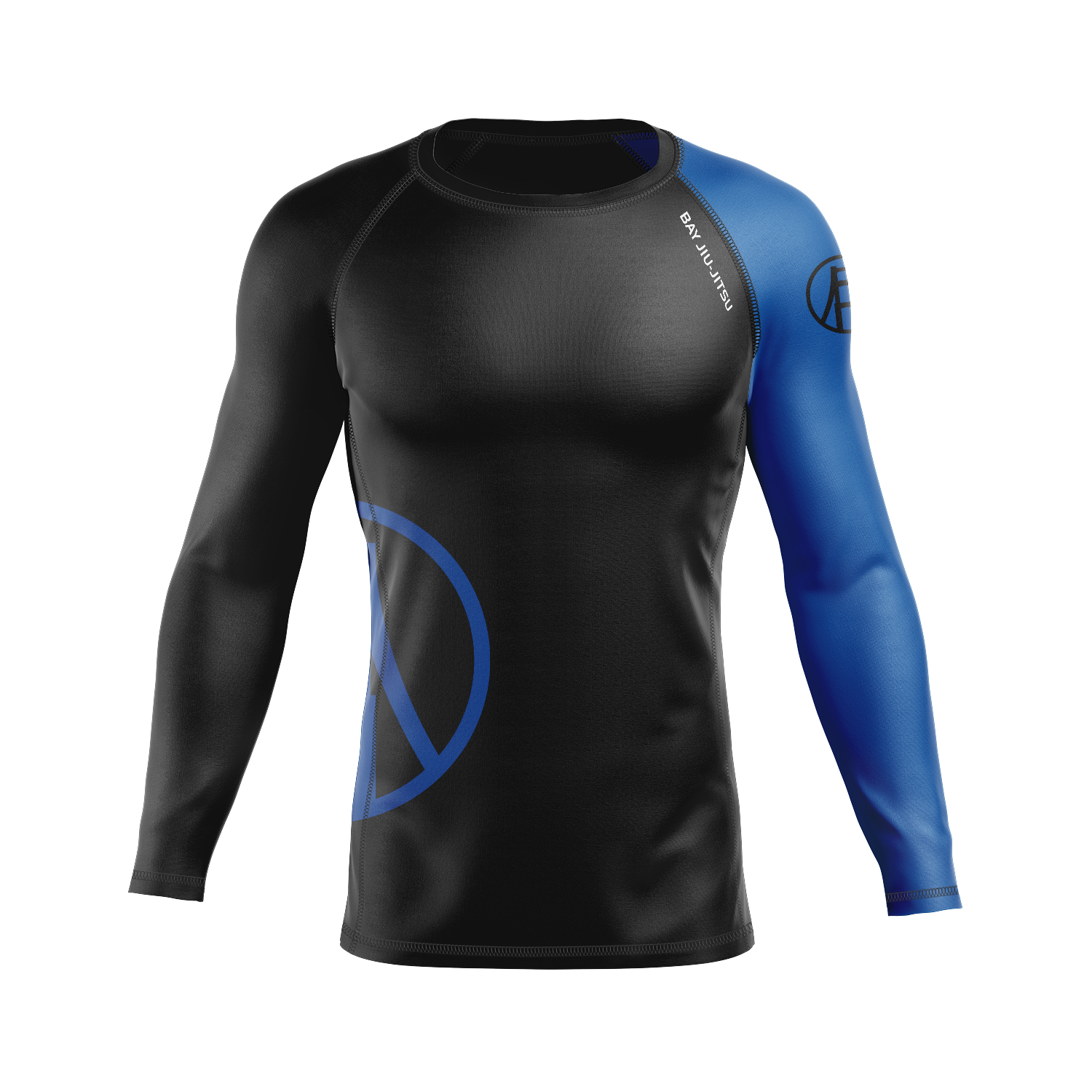 Bay Jiu-Jitsu men's rash guard Ranked, black and blue
