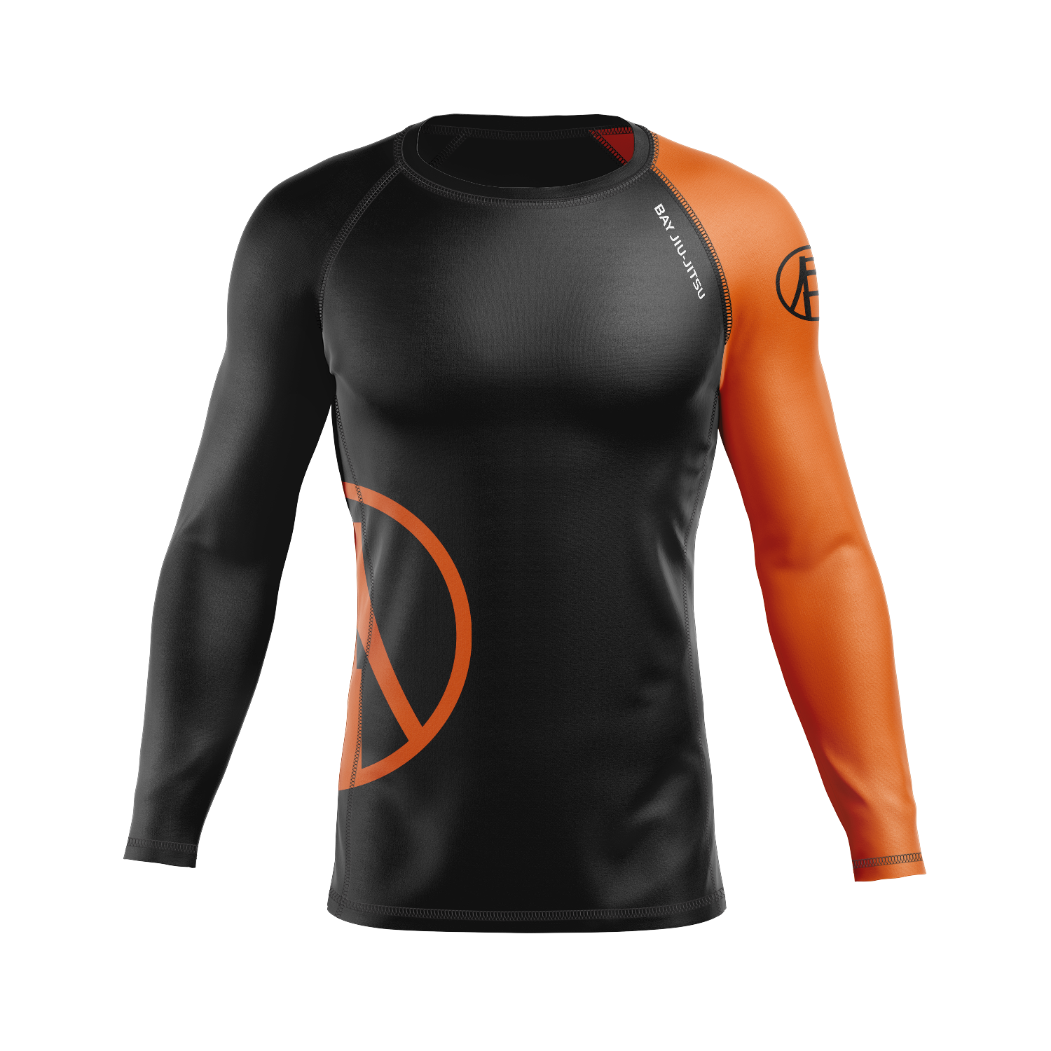 Bay Jiu-Jitsu men's rash guard Ranked, black and orange
